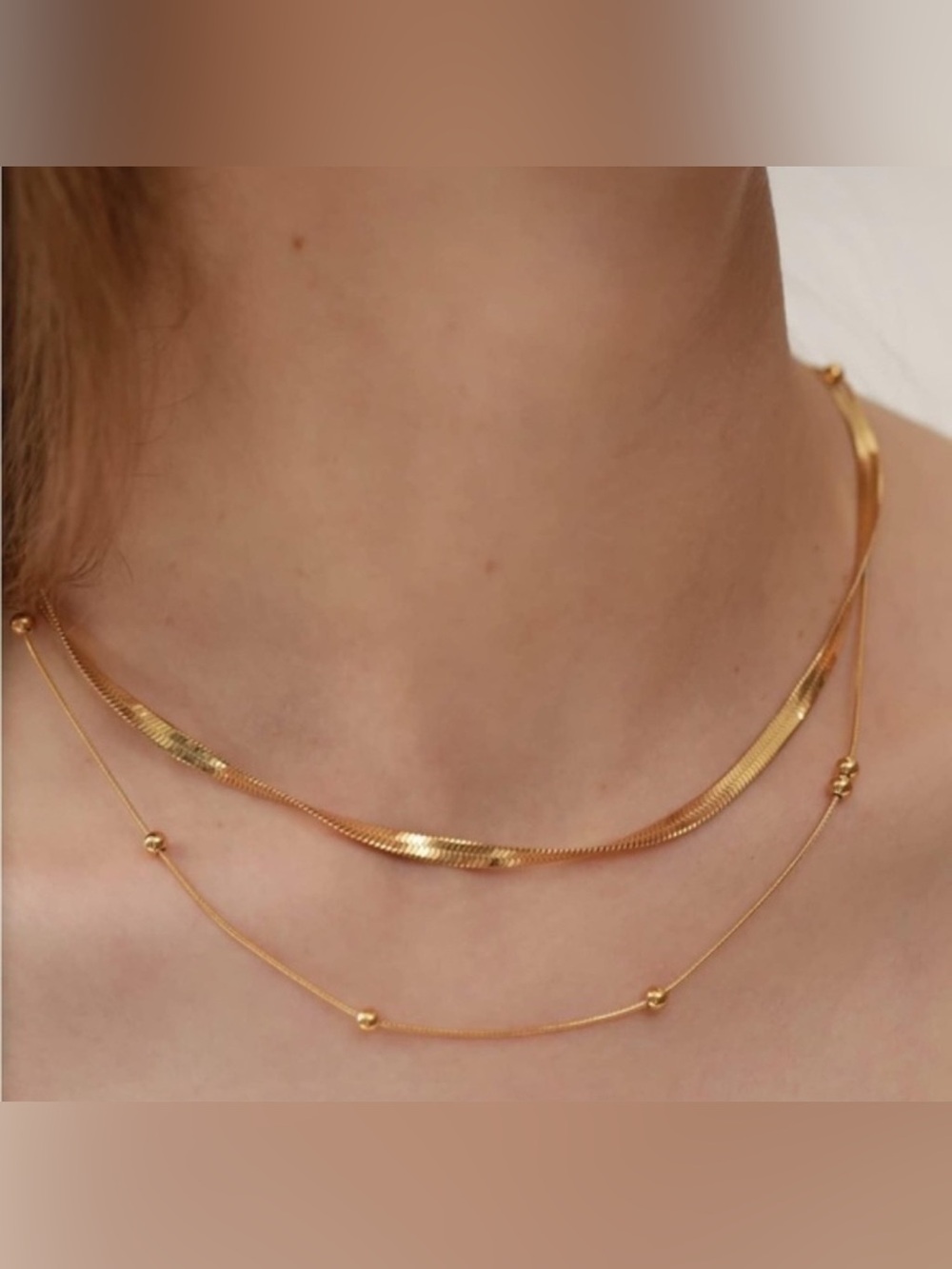 14k Gold Plated Herringbone Layered Necklace